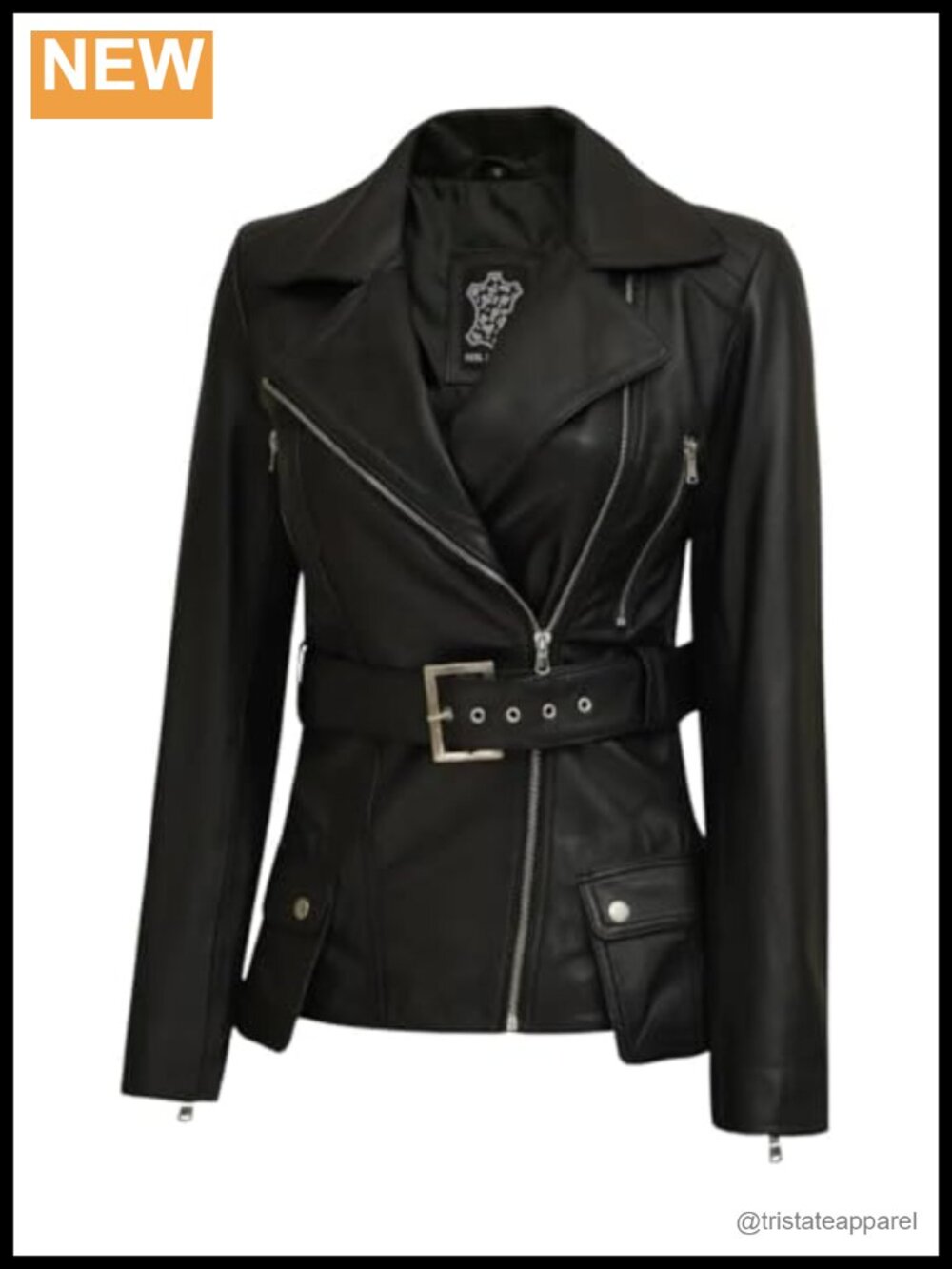 Real Lambskin Asymmetrical Belted Leather Jacket for Women
